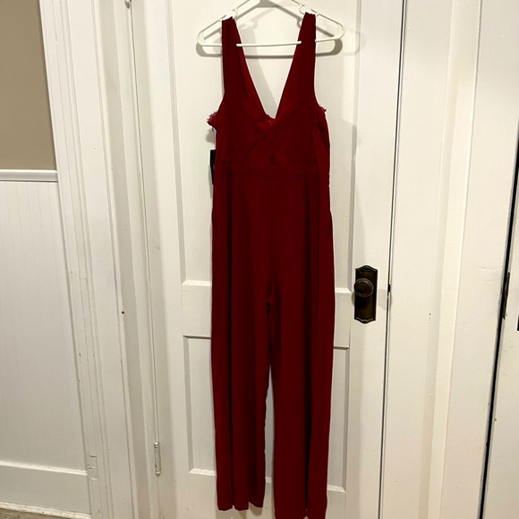 Lulus Kiska Burgundy Lace Wide-Leg Jumpsuit, Size Large - Picture 9 of 10